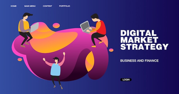 Ilustração e design de banner de estratégia de marketing digital