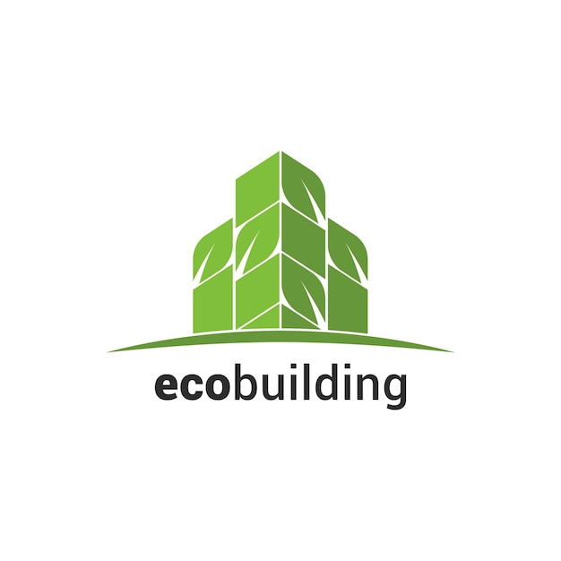 Ilustração Eco design de logotipo de construção verde amigável. Combinação de folha com logotipo urbano da cidade desi