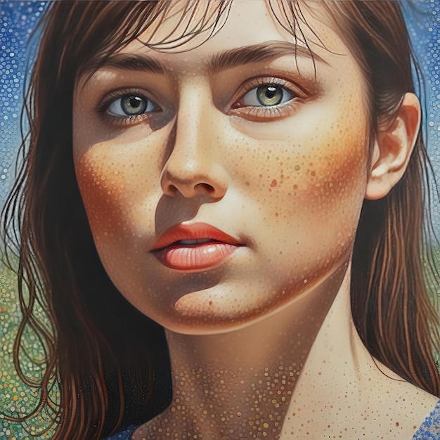 Vetor ilustração em 3d de uma jovem mulher com um rosto e olhos bonitos ilustração 3d de um jovem mulher com