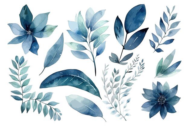 Vetor ilustração em aquarela com elementos de inverno coleção floral de eventos