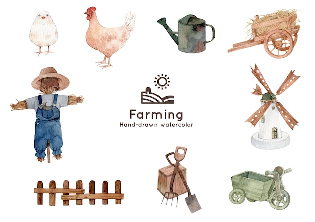 Vetor ilustração em aquarela com tema agricultura e agricultura