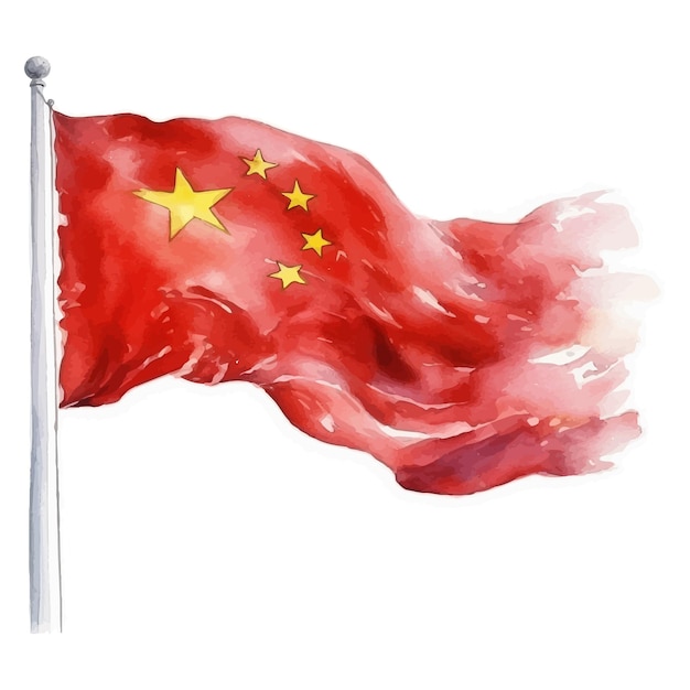 Vetor ilustração em aquarela da bandeira vermelha rasgada da china.