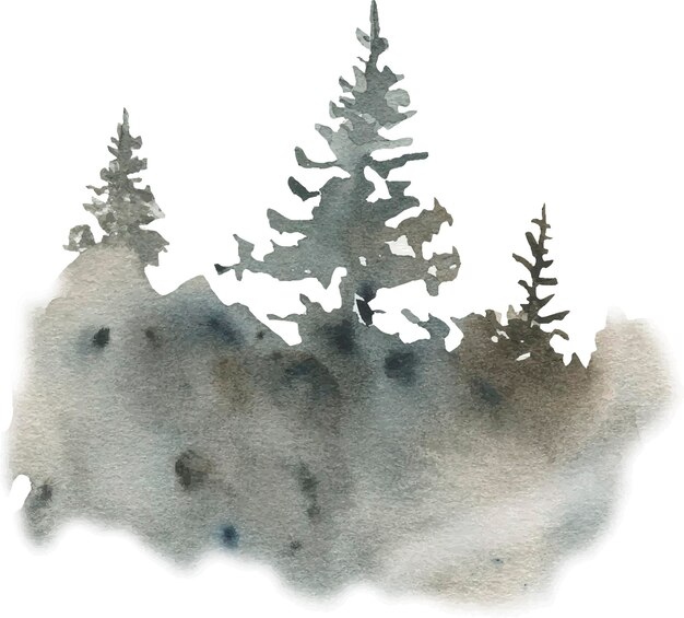 Ilustração em aquarela da floresta enevoada