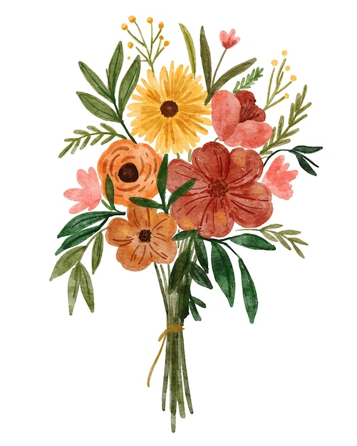 Vetor ilustração em aquarela de bouquet floral solto