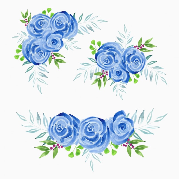 Vetor ilustração em aquarela de buquê de flor azul rosa