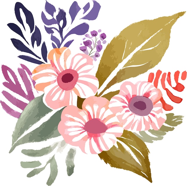 Ilustração em aquarela de buquê floral