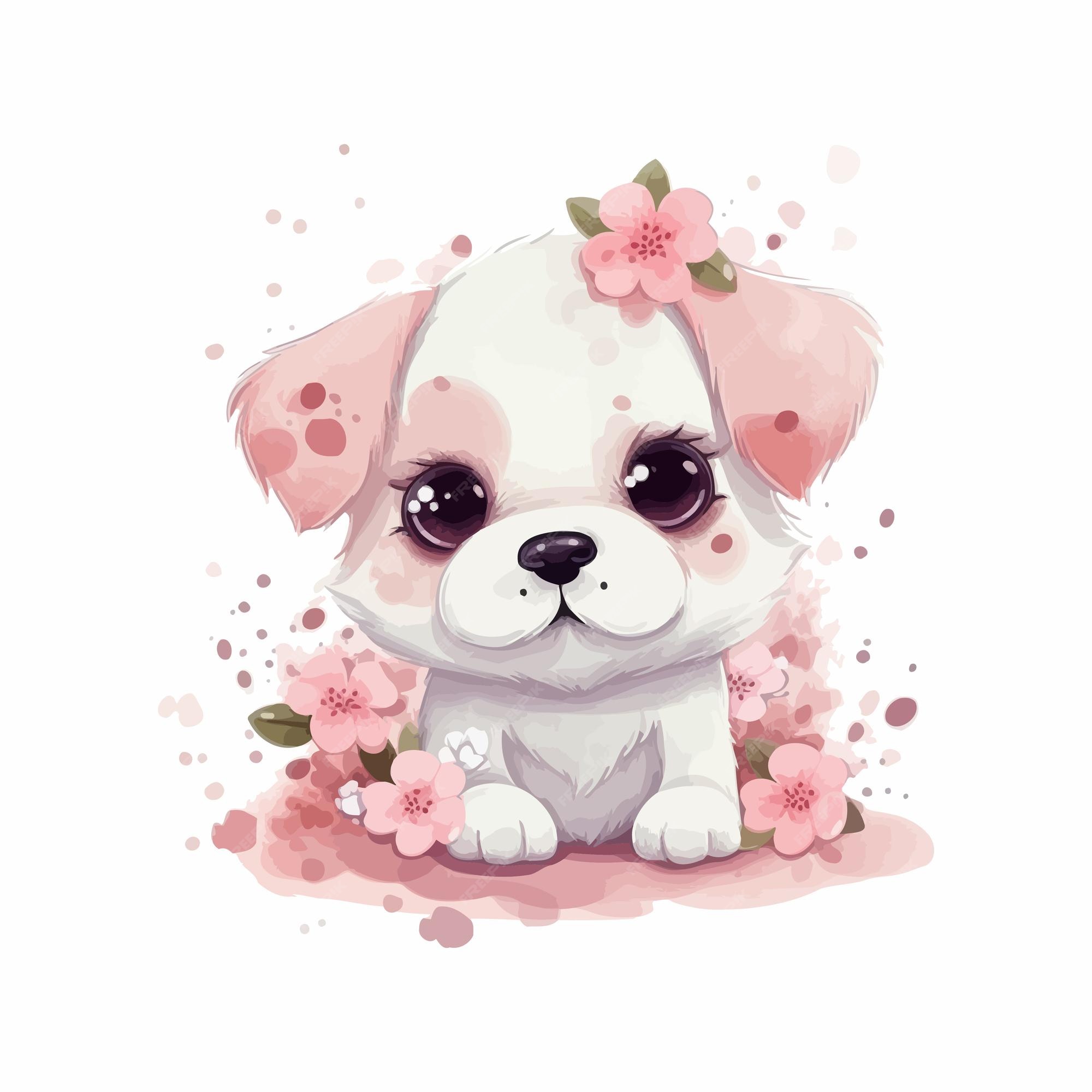 Crie um desenho de cachorro fofo em estilo kawaii