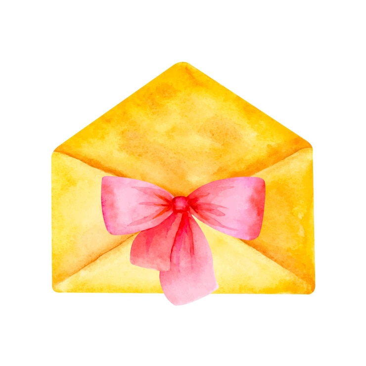 Vetor ilustração em aquarela de envelope retangular com um laço vermelho.