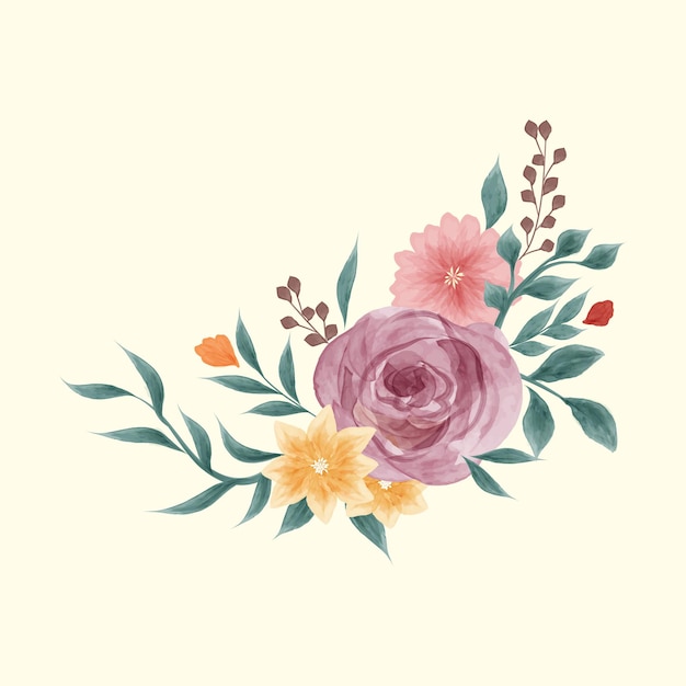 Ilustração em aquarela de flores e folhas