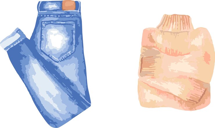 Vetor ilustração em aquarela de jeans e um suéter