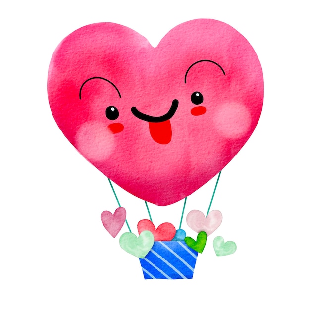 Ilustração em aquarela de objetos fofos de dia dos namorados design vetorial de item fofo balão em forma de coração