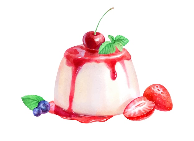 Ilustração em aquarela de Panna Cotta