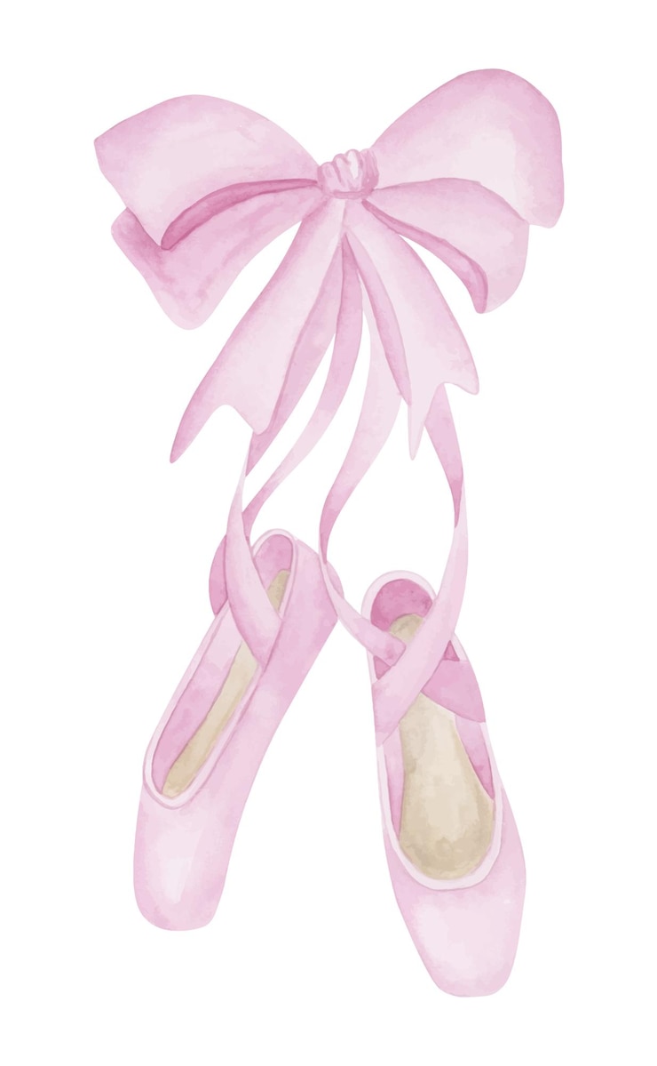 Vetor ilustração em aquarela de sapatilhas de balé rosa desenho de pontas de dança de balé arte de menina laço rosa