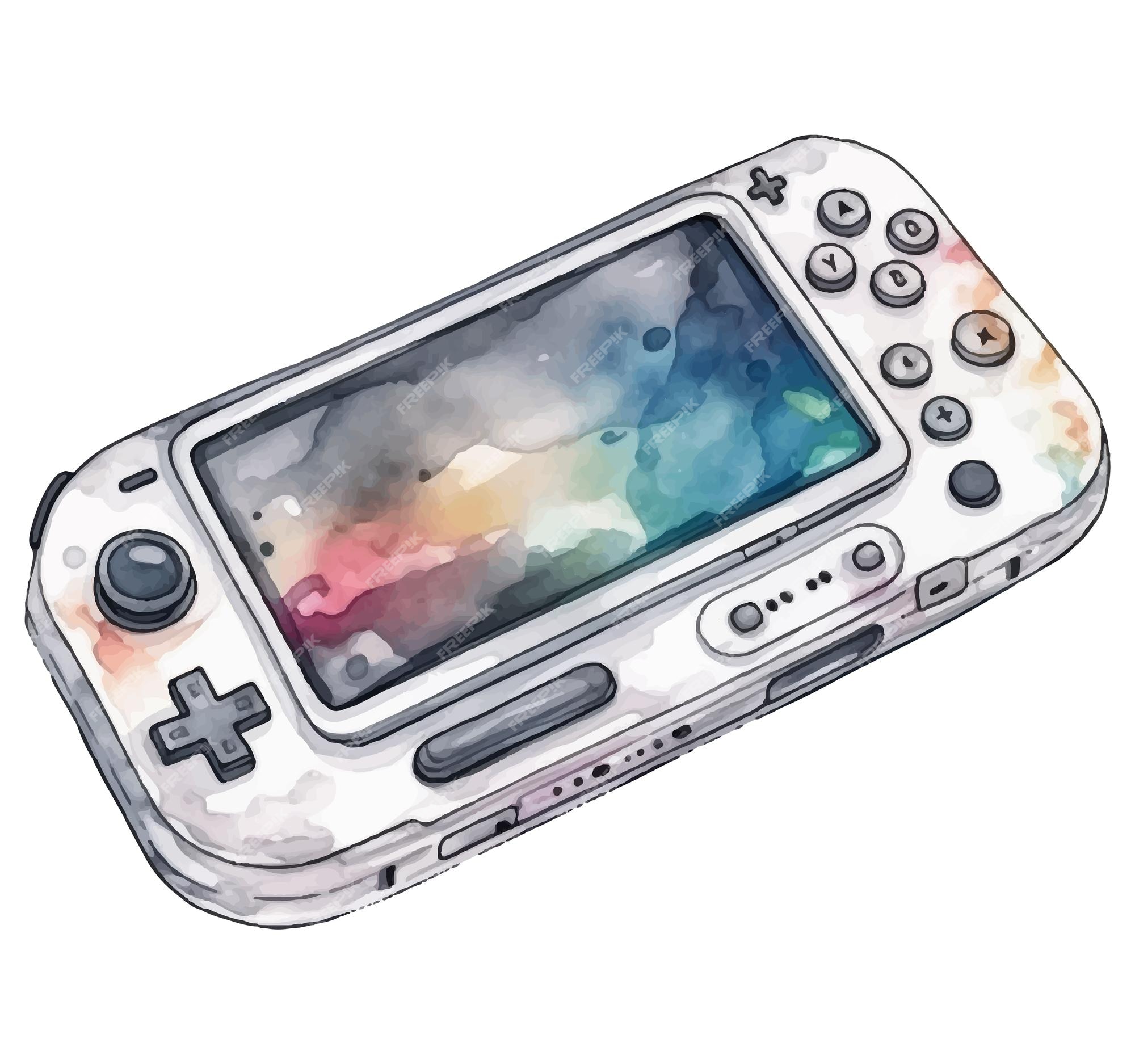 Ilustração em aquarela de um console de jogos nintendo ds