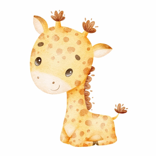 Ilustração em aquarela de uma girafa fofa de desenho animado Animais tropicais fofos