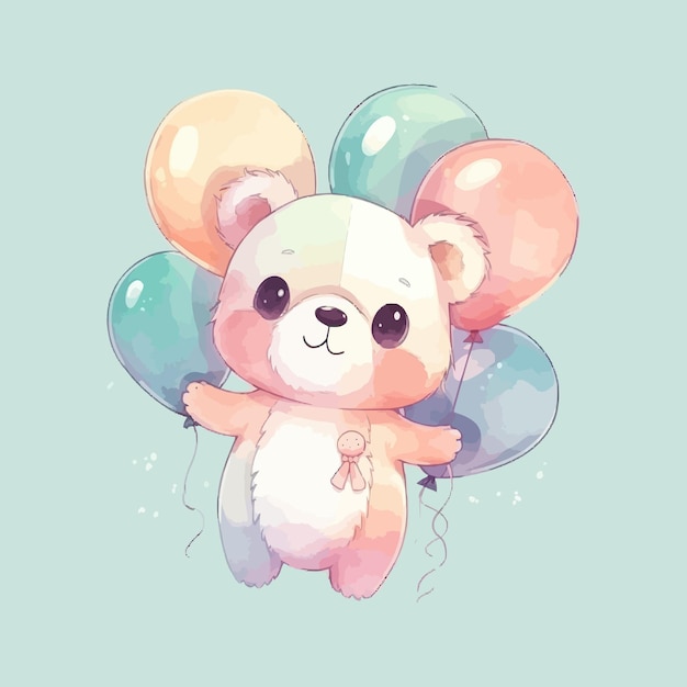 Ilustração em aquarela de urso bebê de desenho animado fofo