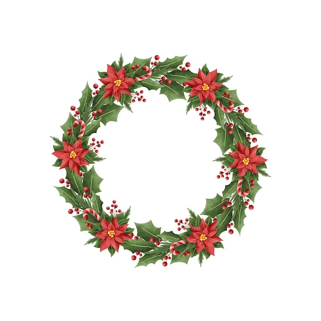 Ilustração em aquarela, decoração de guirlanda de Natal