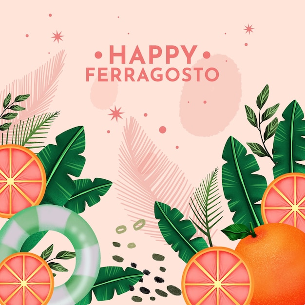 Ilustração em aquarela ferragosto com folhas e frutas cítricas