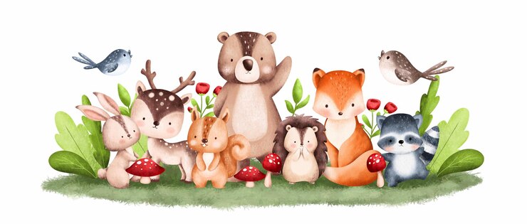 Vetor ilustração em aquarela ilustração de animais da floresta