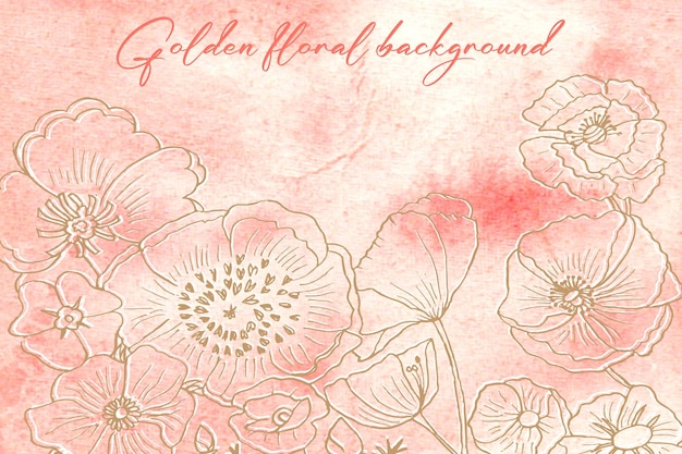 Ilustração em aquarela mão desenhada floral dourado fundo natural.