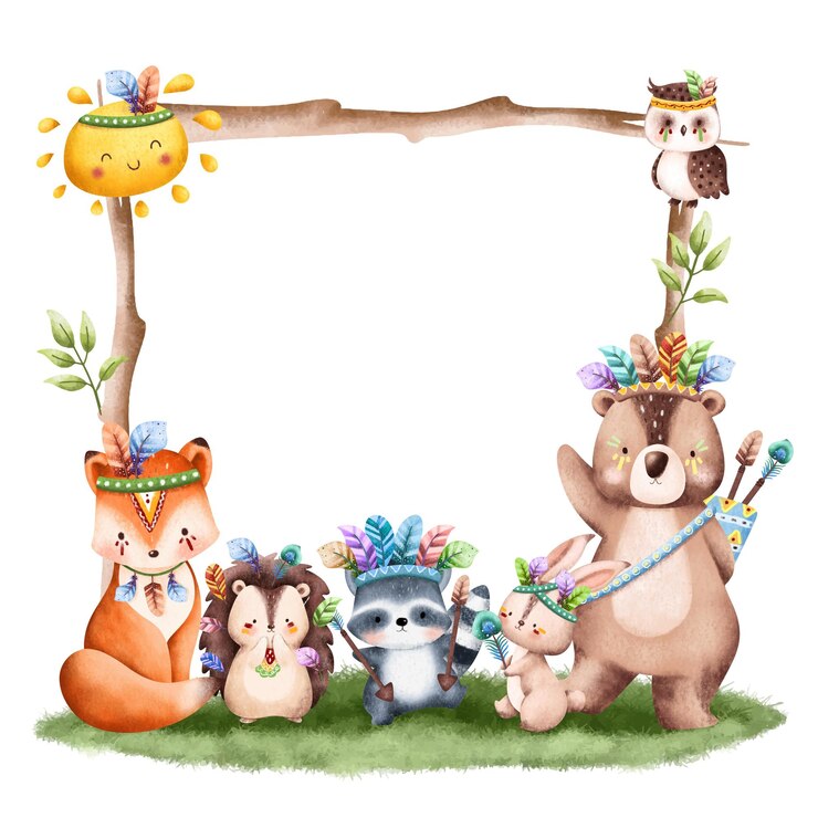 Vetor ilustração em aquarela modelo de moldura animal da floresta tribal