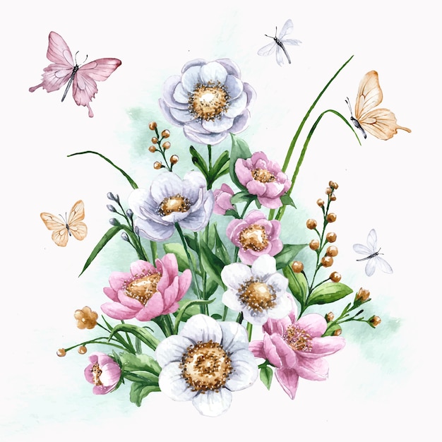 Ilustração em aquarela para a estação da primavera.