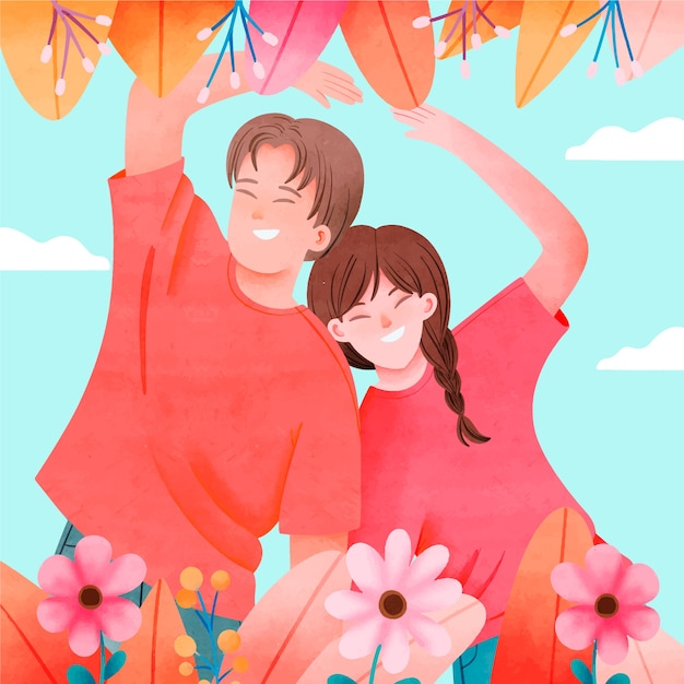 Ilustração em aquarela para celebração do dia do amor e da amizade