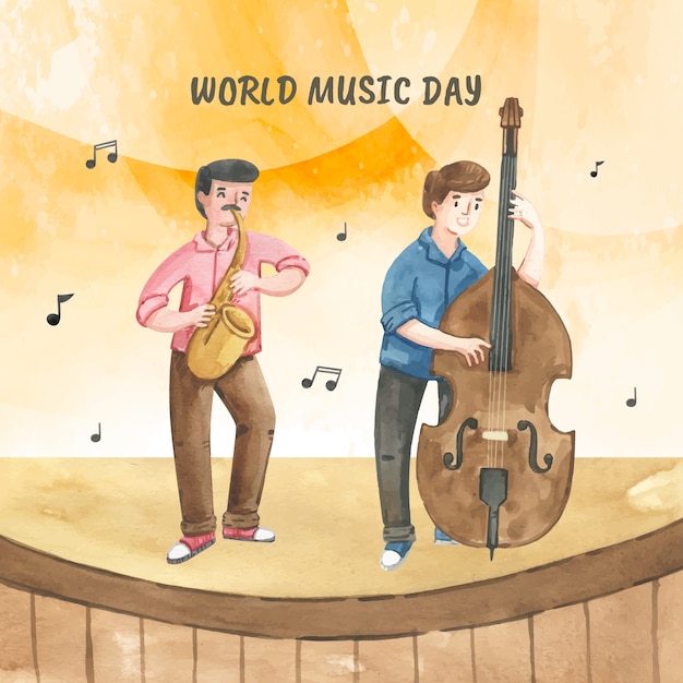 Ilustração em aquarela para celebração do dia mundial da música