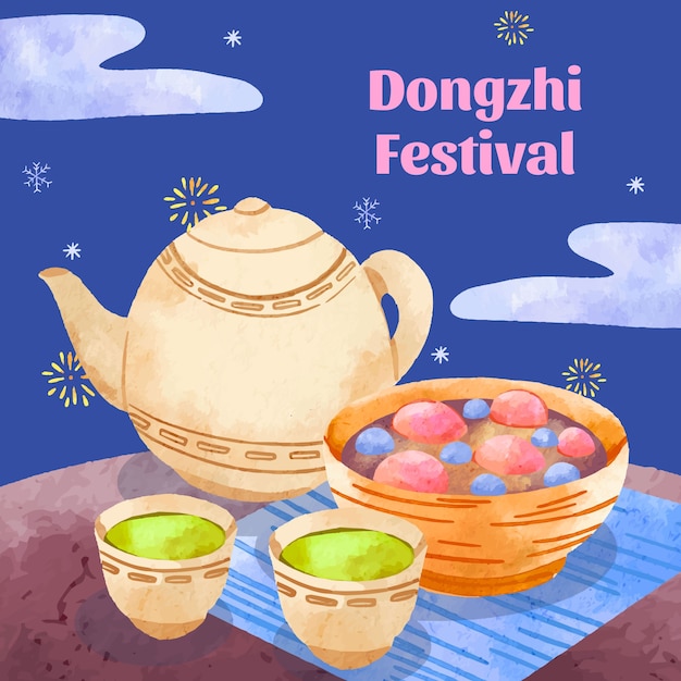 Ilustração em aquarela para o festival chinês de dongzhi