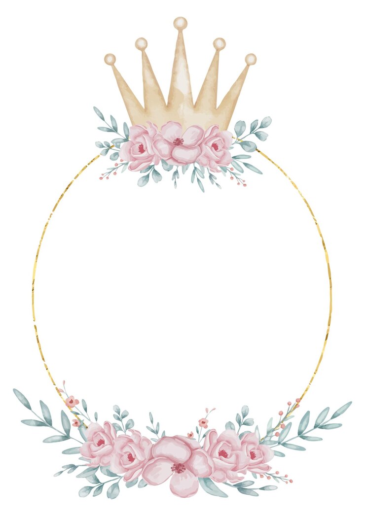 Vetor ilustração em aquarela para um modelo com coroa dourada adornada com flores cor-de-rosa e folhas verdes