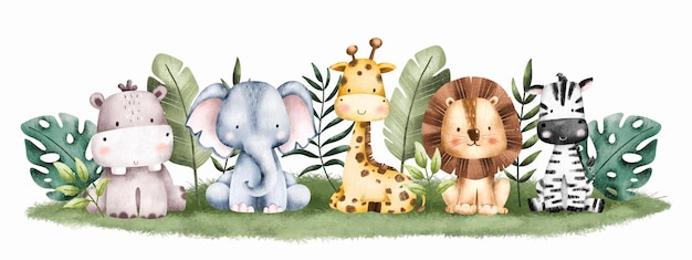 Ilustração em aquarela safari animal banner fundo