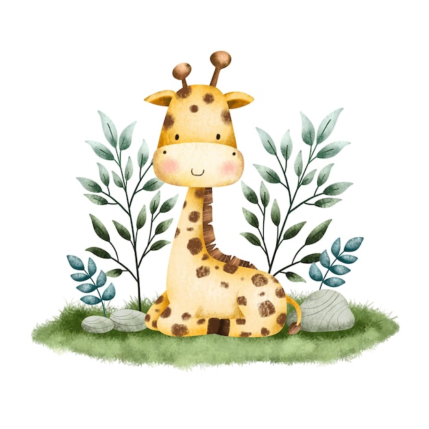 Ilustração em aquarela Safari Animal Girafa