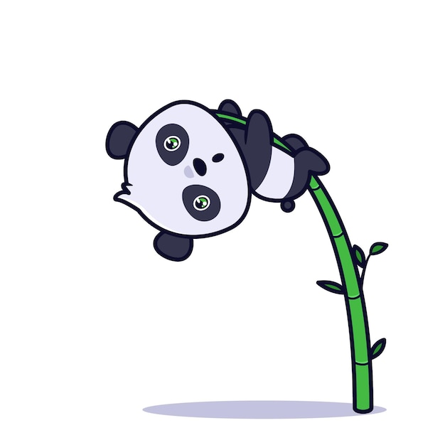 Ilustração em árvore de bambu escalando panda fofo