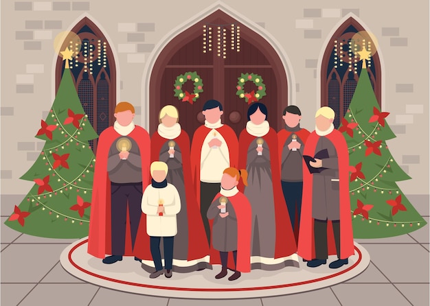 Ilustração em cor plana de coro de natal