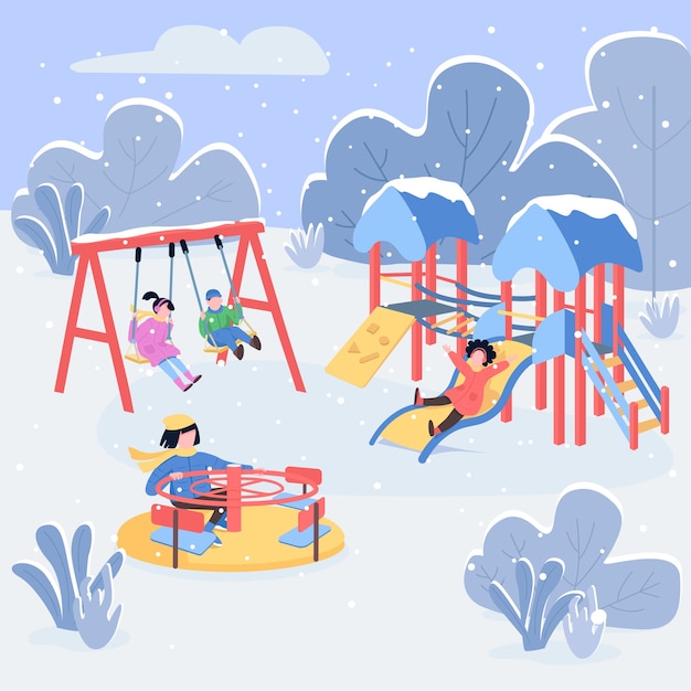 Ilustração em cores planas do playground de inverno