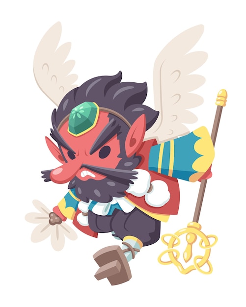 Ilustração em desenho animado do monstro japonês tengu bonito