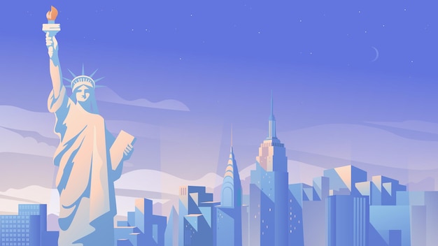 Vetor ilustração em estilo cartoon plana do panorama da cidade de nova york de fundo da web