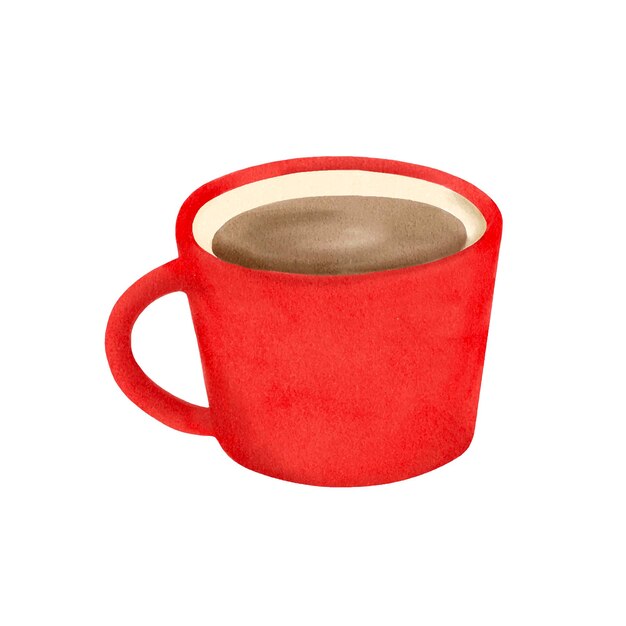 Vetor ilustração em gouache desenhada à mão de uma xícara vermelha de café