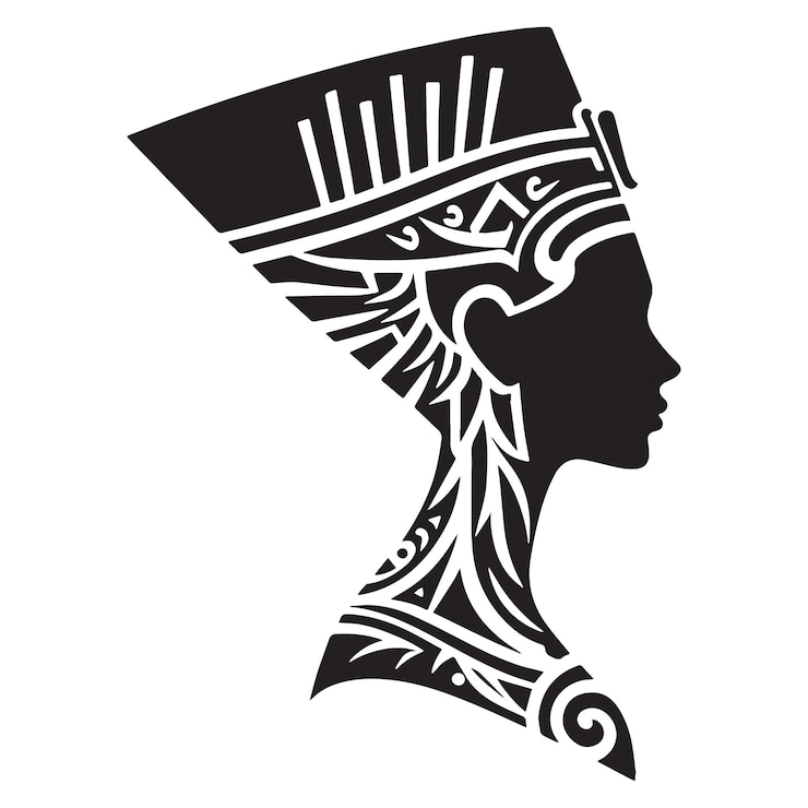 Vetor ilustração em preto e branco da silhueta de nefertiti em tatuagem tribal