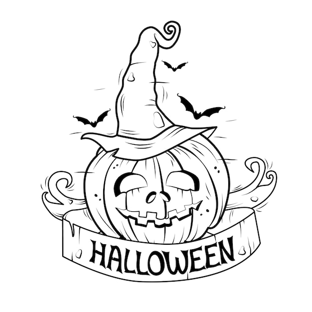 Ilustração em preto e branco de halloween. vetor. banner, livro para colorir.