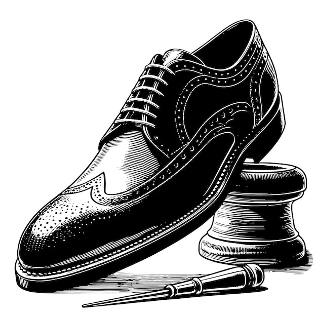 Vetor ilustração em preto e branco de um par de sapatos de couro masculinos