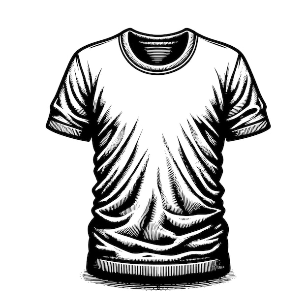 Ilustração em preto e branco de uma camiseta branca
