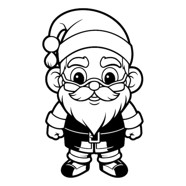 Vetor ilustração em preto e branco do personagem de papai noel para livro de colorir