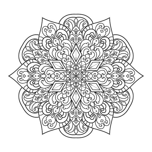 Ilustração em preto e branco mandala esboço desenhado à mão mandala