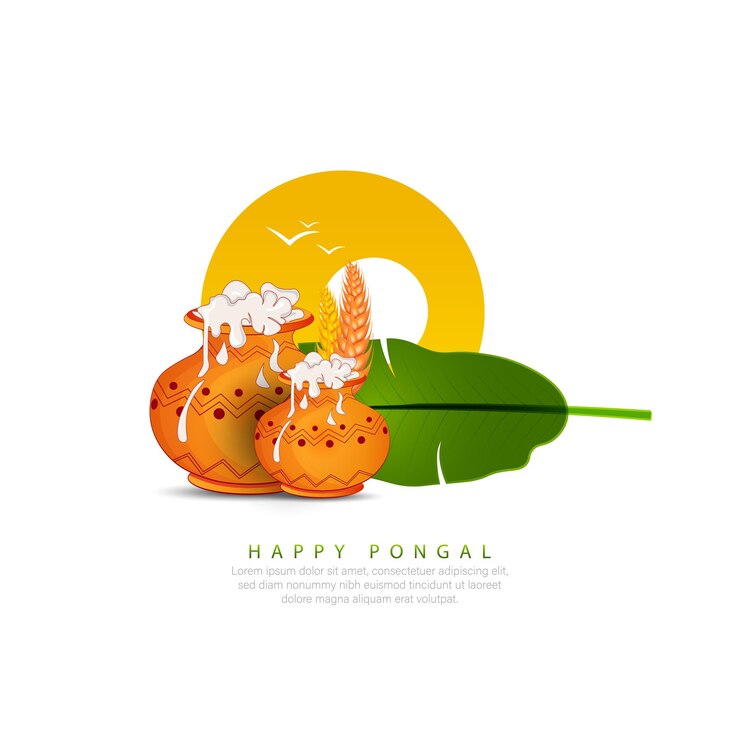 Ilustração em vetor 3D de Happy Pongal Holiday de Tamil Nadu sul da Índia.