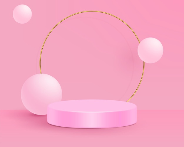 Ilustração em vetor 3d stand cena mínima de parede rosa.