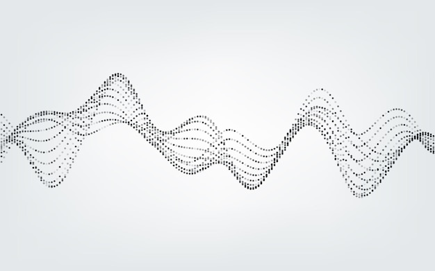 Ilustração em vetor abstrato de ondas com partículas em fundo branco. fundo futurista com linhas de muitos pontos. design de padrão para pôster, capa, banner, cartaz
