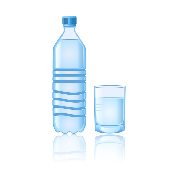 Ilustração em vetor abstrato garrafa e vidro de água mineral pura