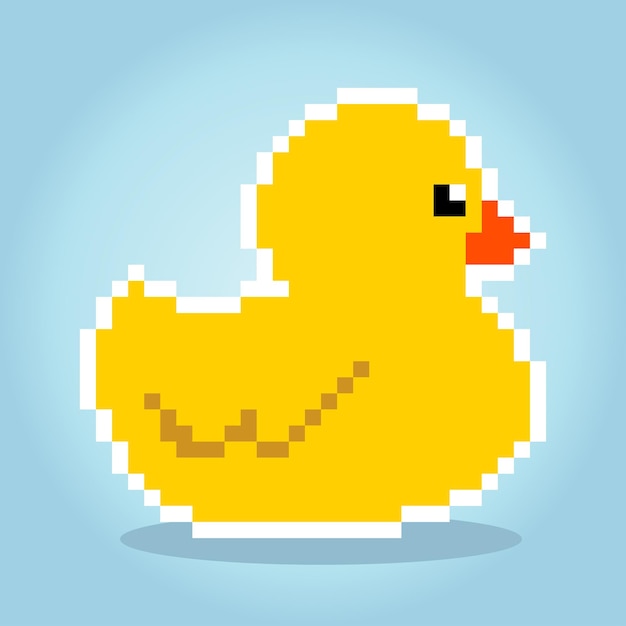 Ilustração em vetor animal de pixels de pato de borracha de 8 bits