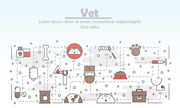 Ilustração em vetor arte fina linha veterinário